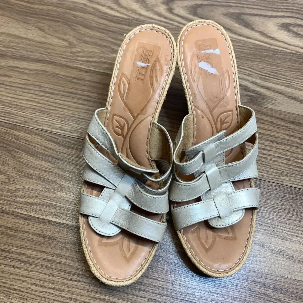 Born‎ TINKA Women's Wedge Sandals Ivory Leather Woven Platforms 11/43